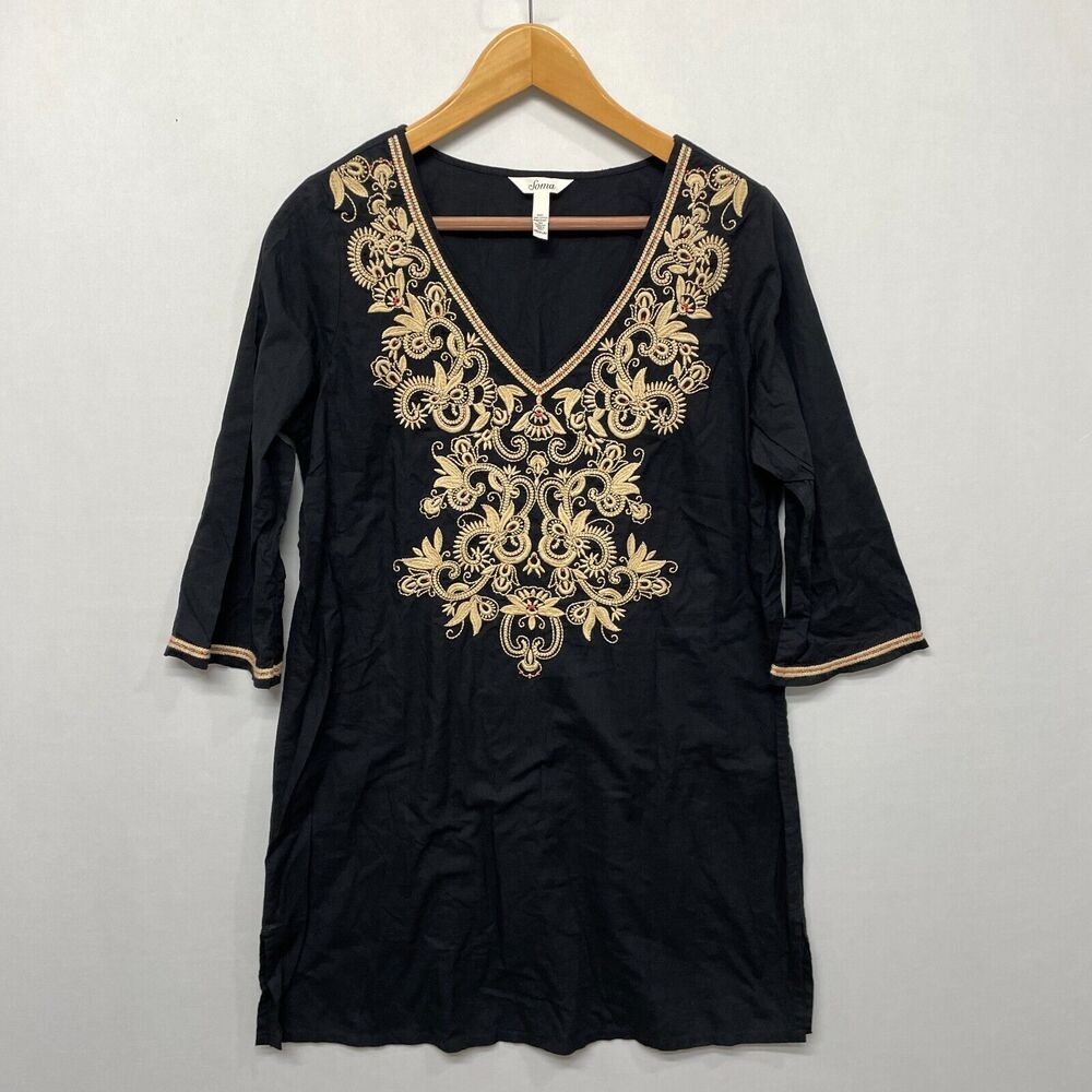 Soma Women 3/4 Sleeve Top Tunic Shirt Blouse Size Medium Embroidered M222 -19
